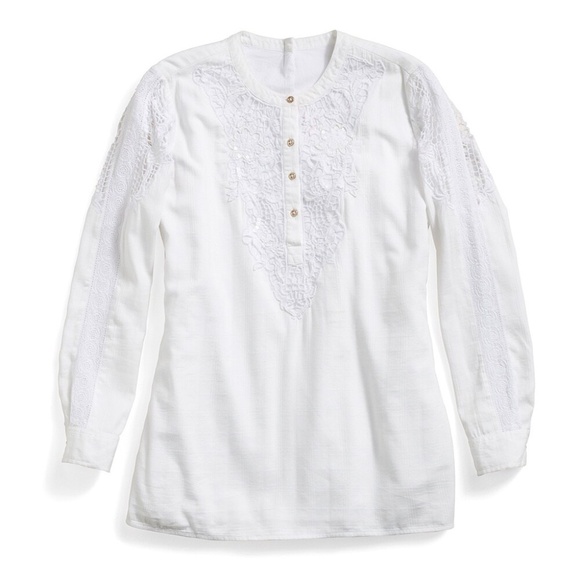 Chico’s crisp white long sleeve tunic jewel neck with cut out lace 3 (US16/18) - Picture 2 of 12